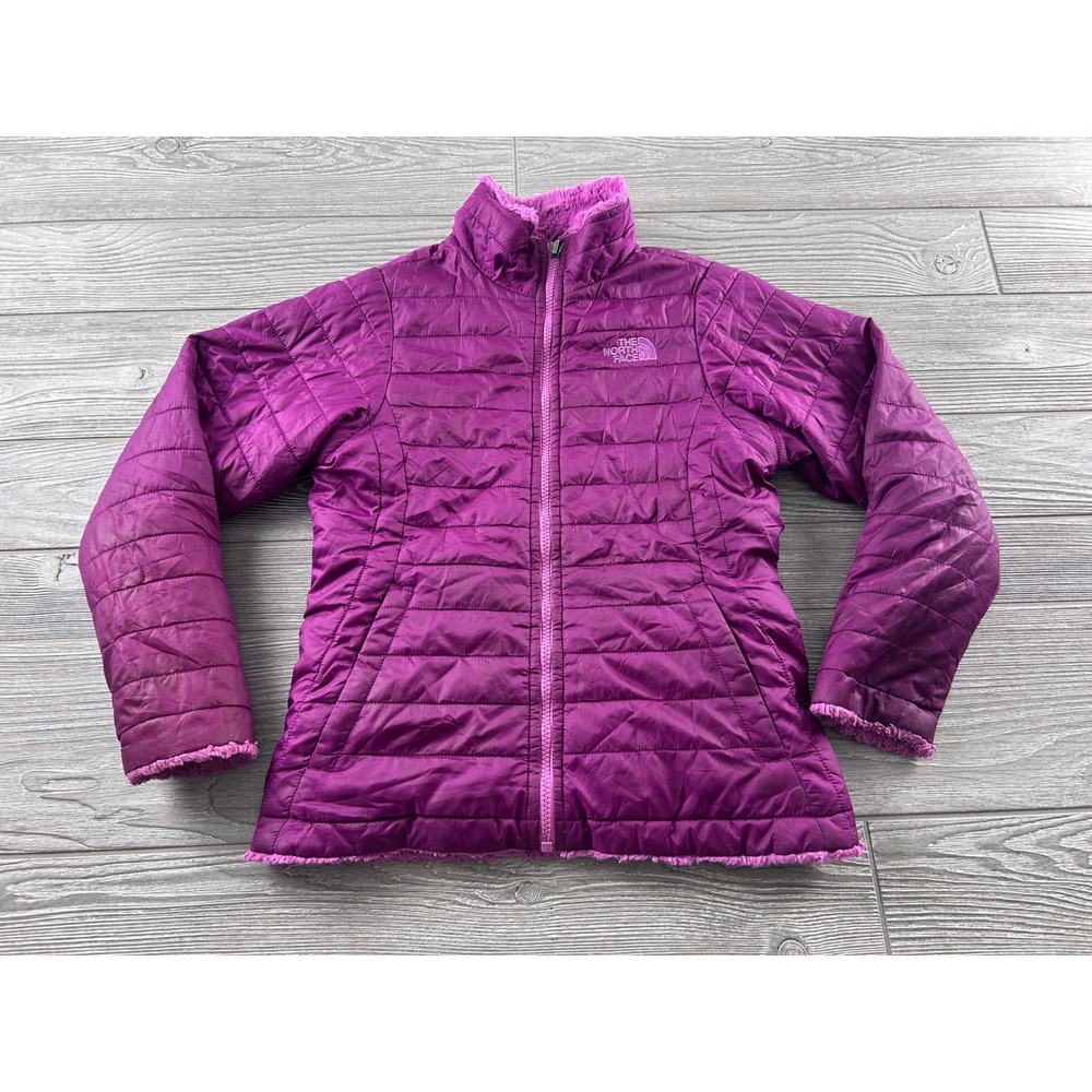 The North Face Girls Reversible Mossbud Swirl Jacket Purple Medium 10/12